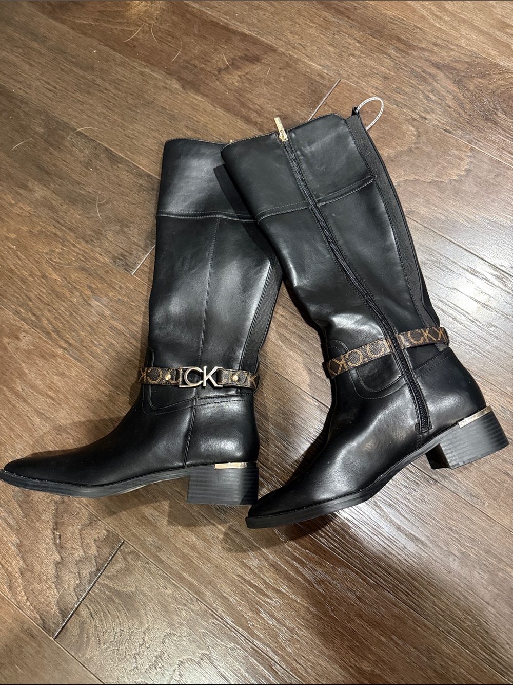 NWT Calvin Klein Daphny Black Knee High Boots Size 9.5M Monogram (No Box)